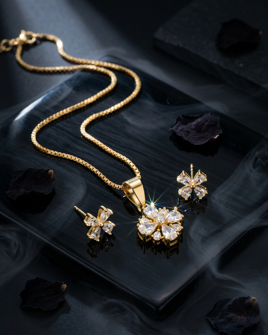 Blooming Grace Necklace
Golden Blossom  pendant set 1||1 quality