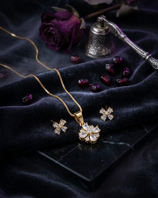 Blooming Grace Necklace
Golden Blossom  pendant set 1||1 quality